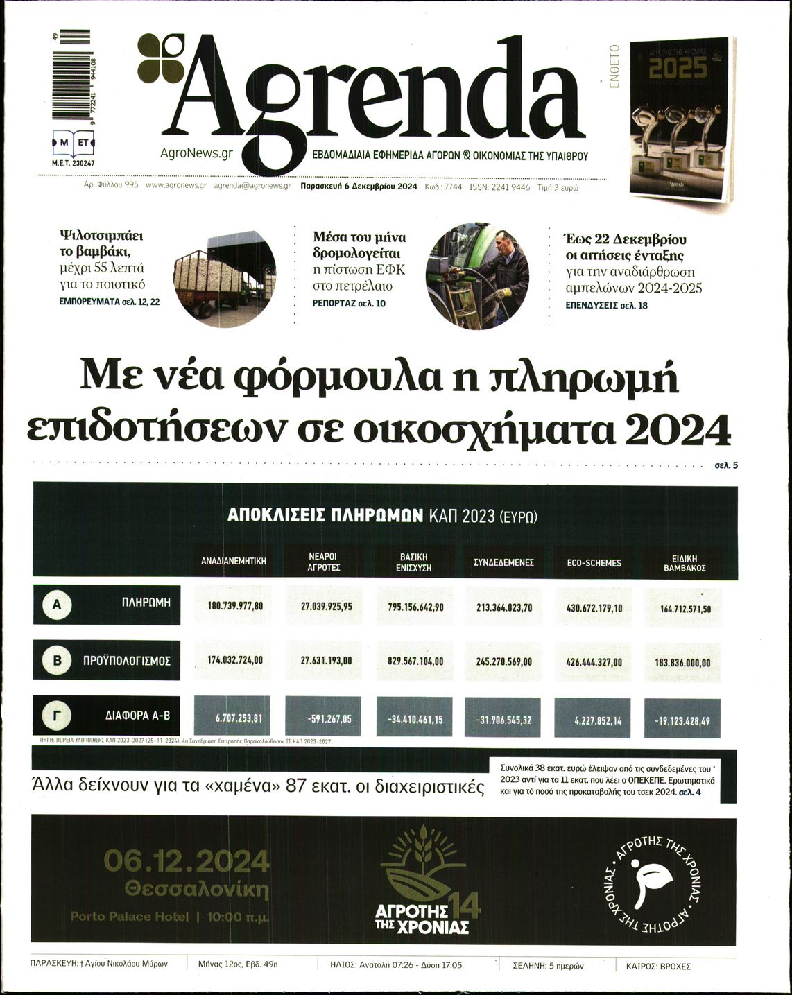 Εξώφυλο εφημερίδας AGRENDA 2024-12-06