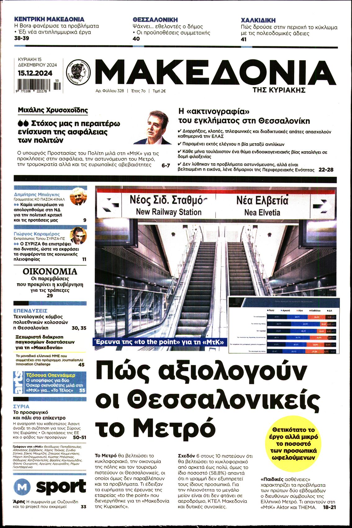 Εξώφυλο εφημερίδας ΜΑΚΕΔΟΝΙΑ 2024-12-15