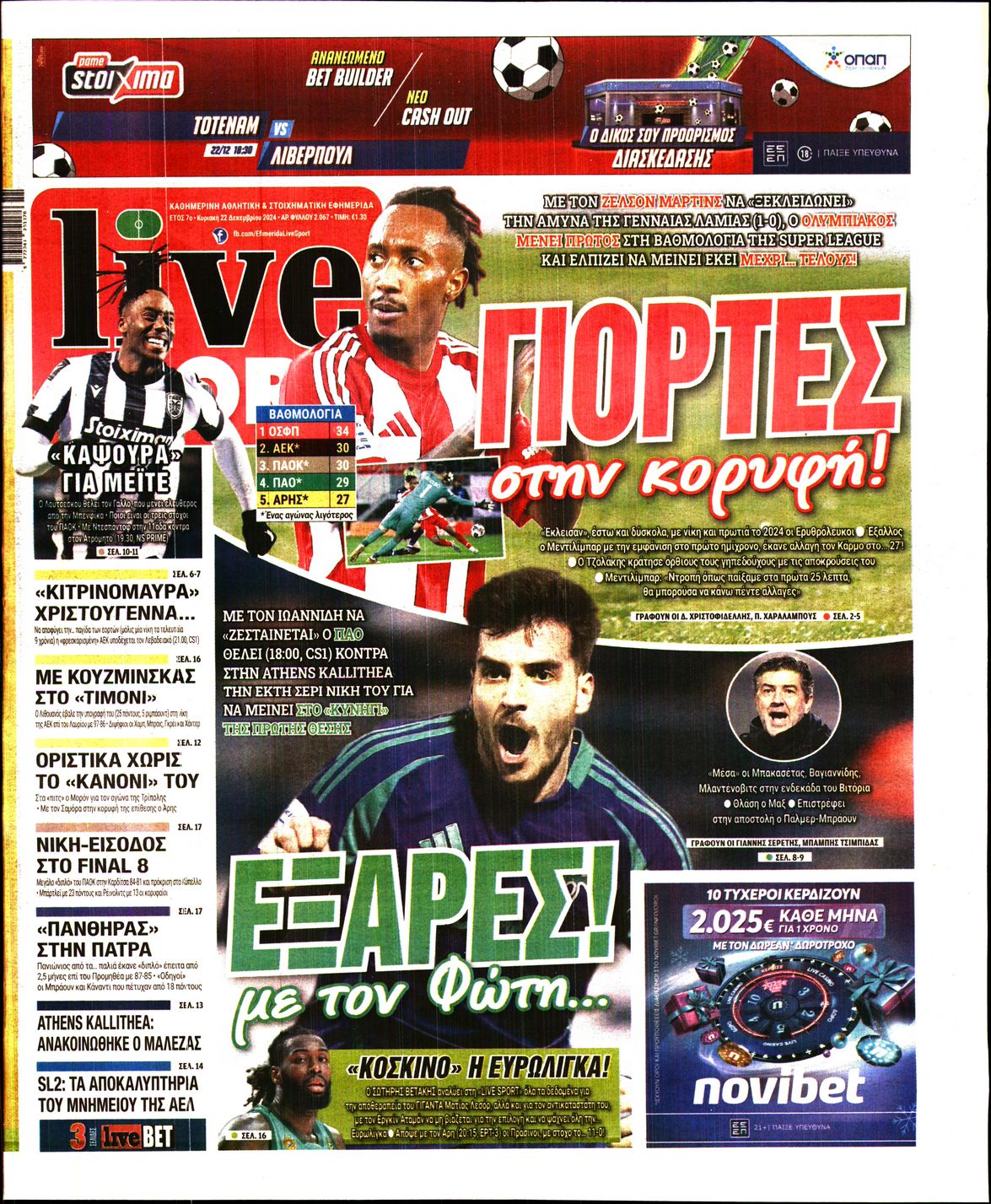 Εξώφυλο εφημερίδας LIVE SPORT 2024-12-22