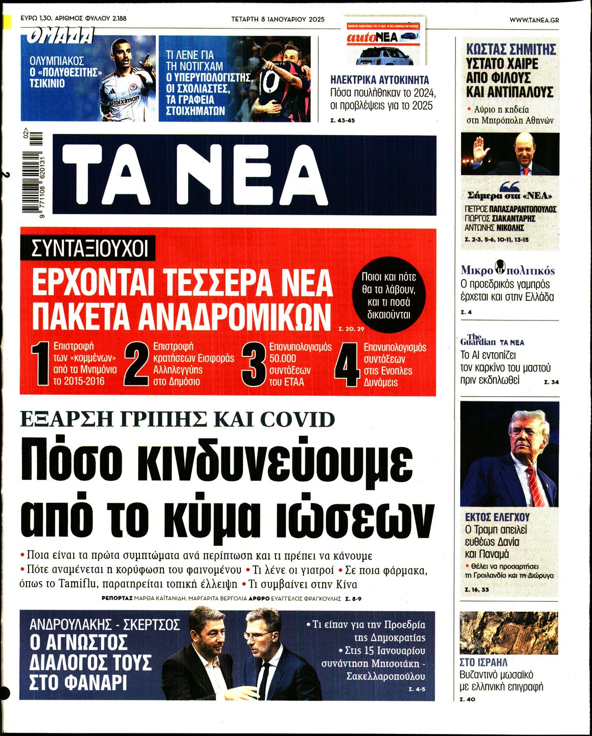 Εξώφυλο εφημερίδας ΤΑ ΝΕΑ 2025-01-08