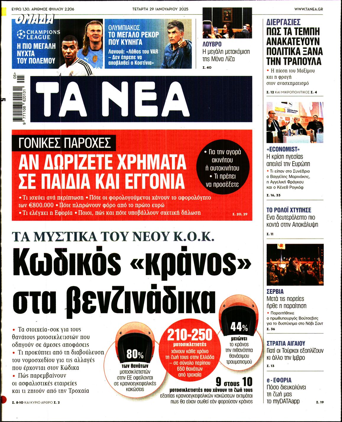 Εξώφυλο εφημερίδας ΤΑ ΝΕΑ 2025-01-29