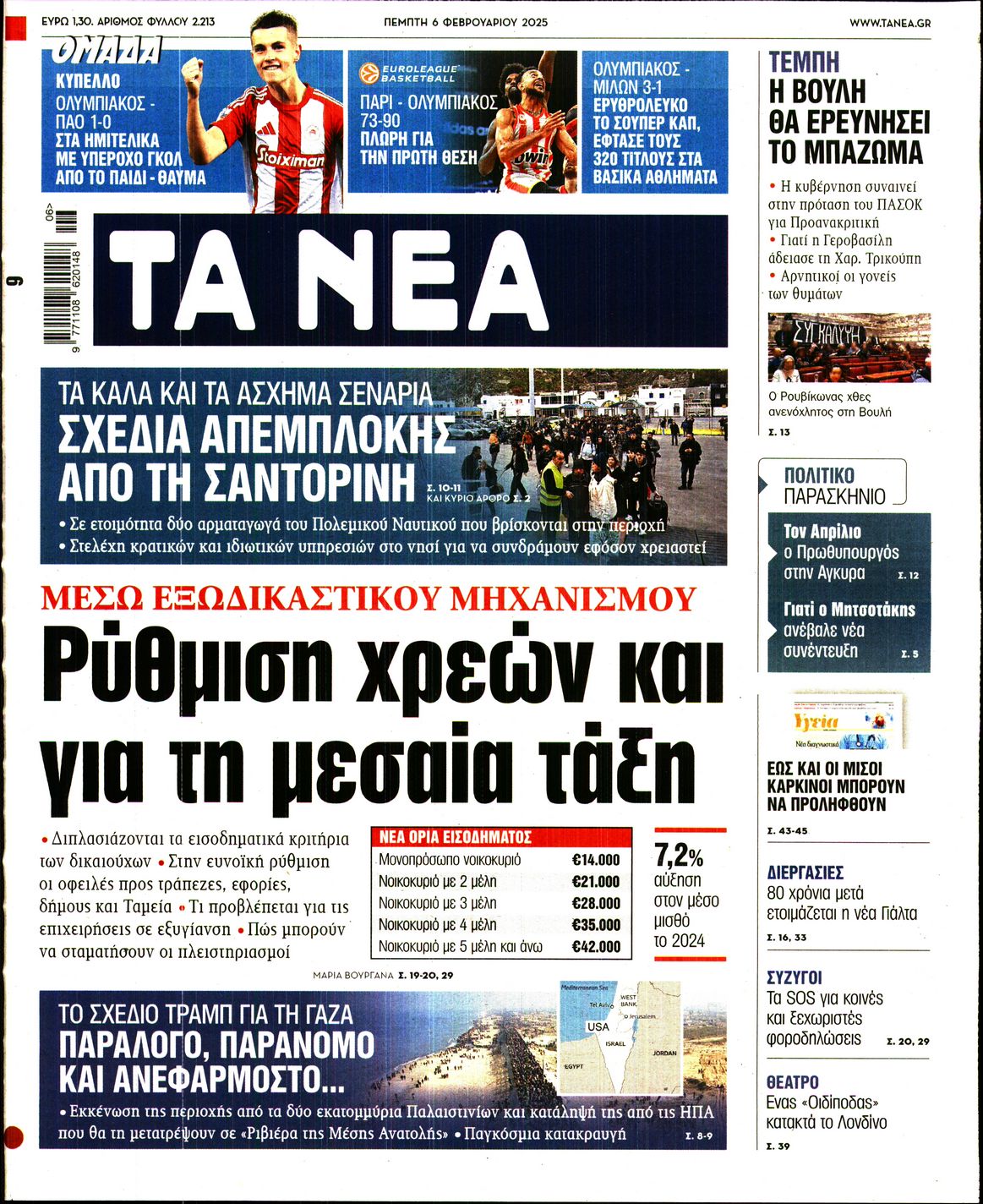 Εξώφυλο εφημερίδας ΤΑ ΝΕΑ 2025-02-06