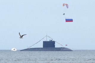 Crew members are seen onboard a Russian submarine during celebrations for Navy Day in the far eastern city of Vladivostok